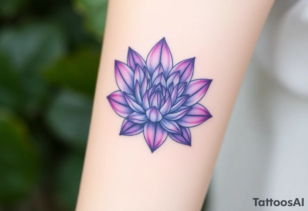 A soft purple water lily, with a subtle gradient of lavender to deep purple petals, symbolizing spiritual growth and a love that blooms over time tattoo idea