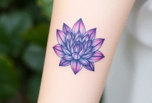 A soft purple water lily, with a subtle gradient of lavender to deep purple petals, symbolizing spiritual growth and a love that blooms over time tattoo idea