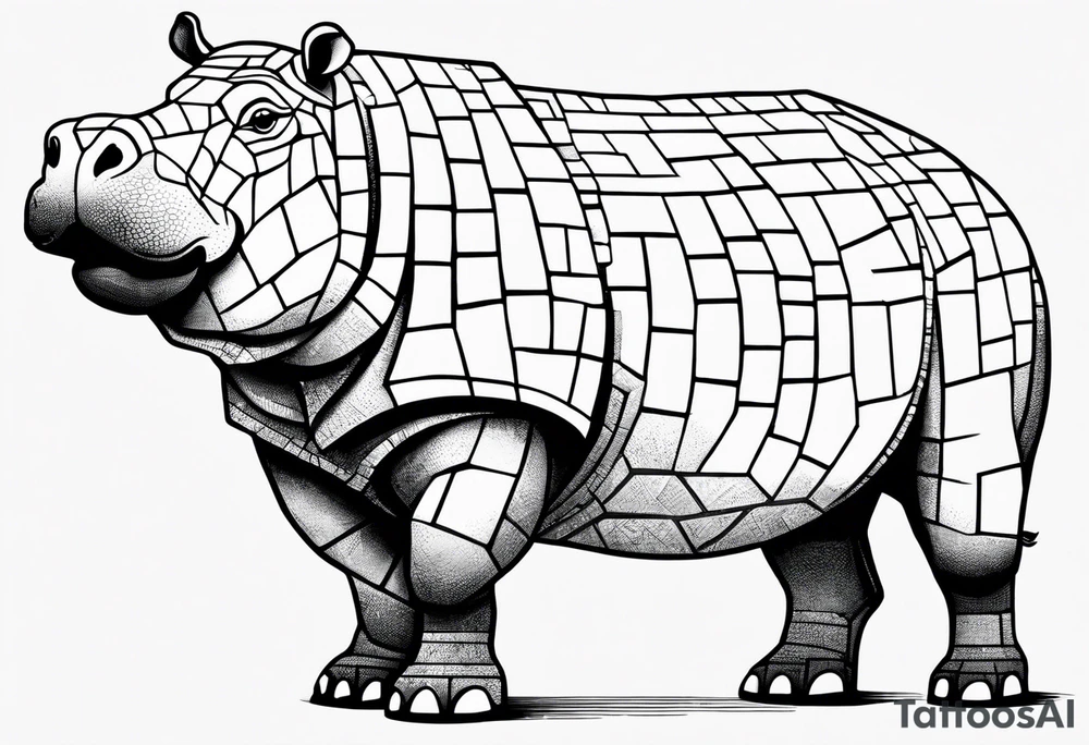 Hippo made out of bricks tattoo idea