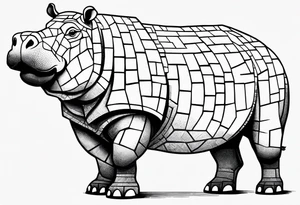 Hippo made out of bricks tattoo idea