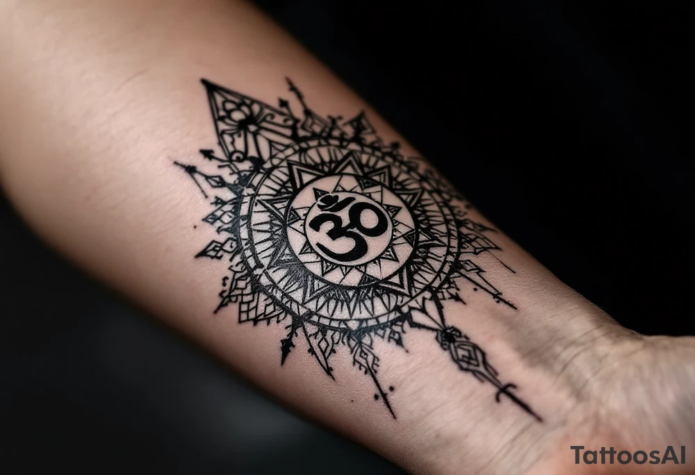 sacred geometric pattern 
 with Om in the middle tattoo idea