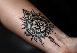 sacred geometric pattern 
 with Om in the middle tattoo idea