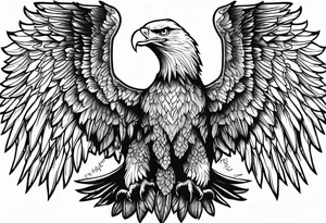 realistic eagle full body  sit face front closed wings tattoo idea