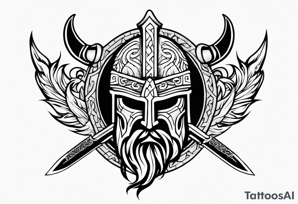 Valhalla viking helmet 
Sword shield tattoo idea