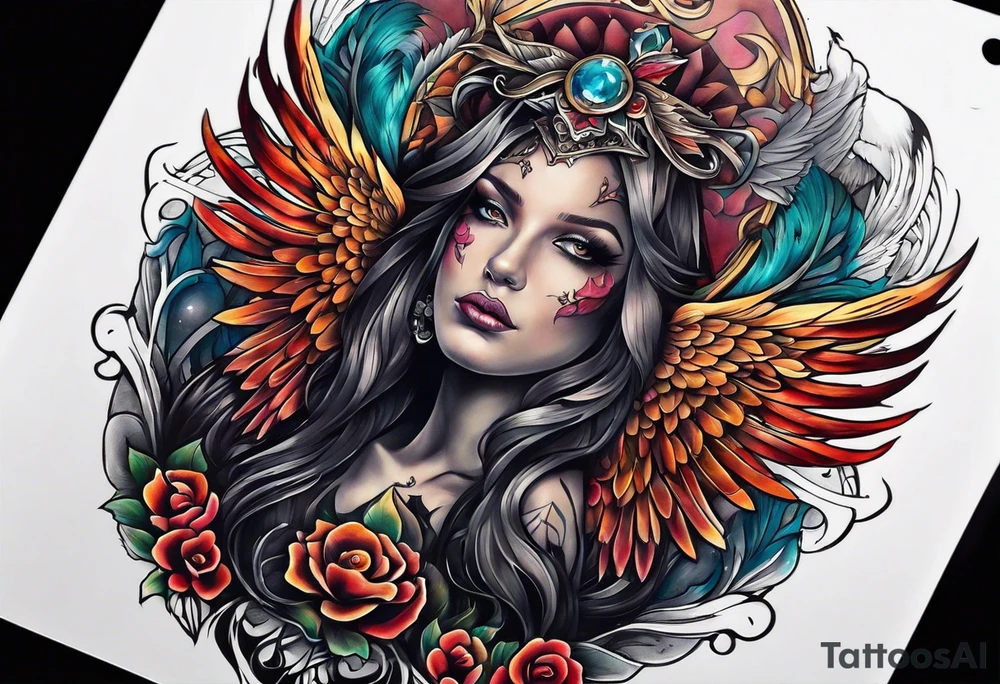 portrait of a creature animal death angel tattoo idea