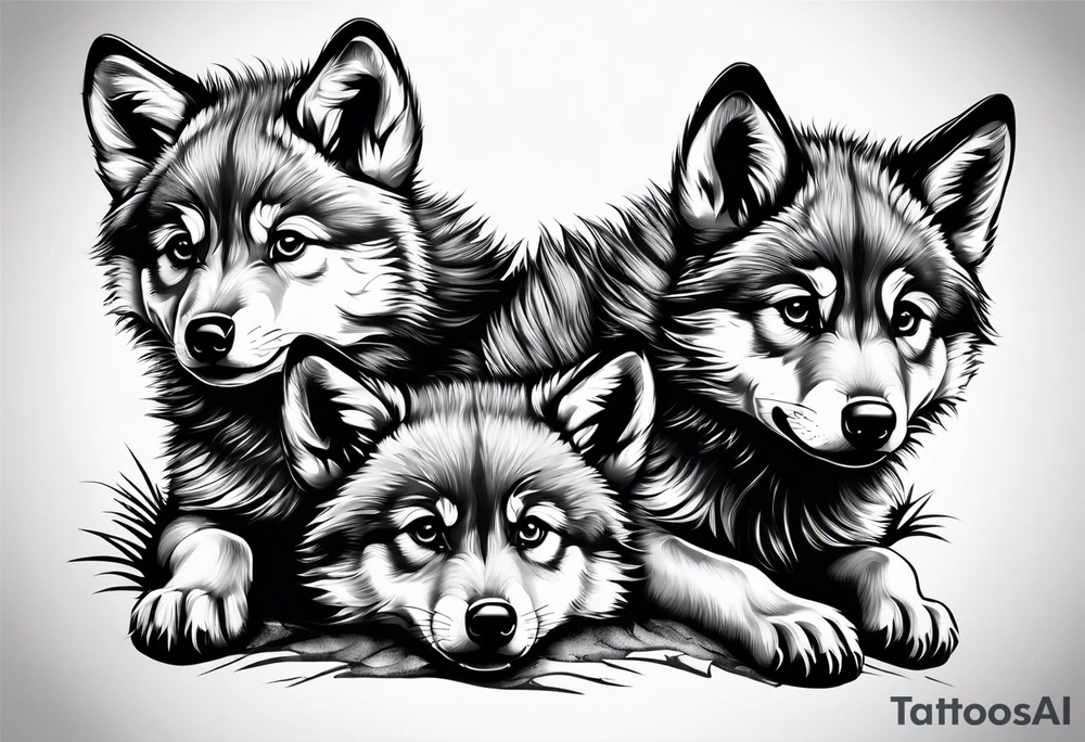 2 cute baby wolves tattoo idea