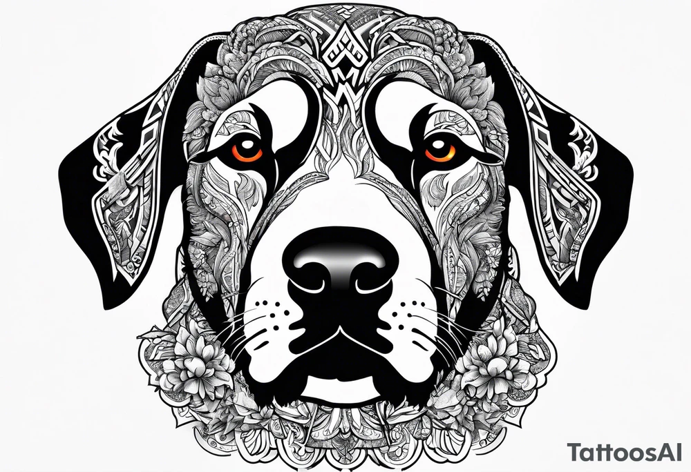 Muay Thai writing around a face of a sheep dog tattoo idea