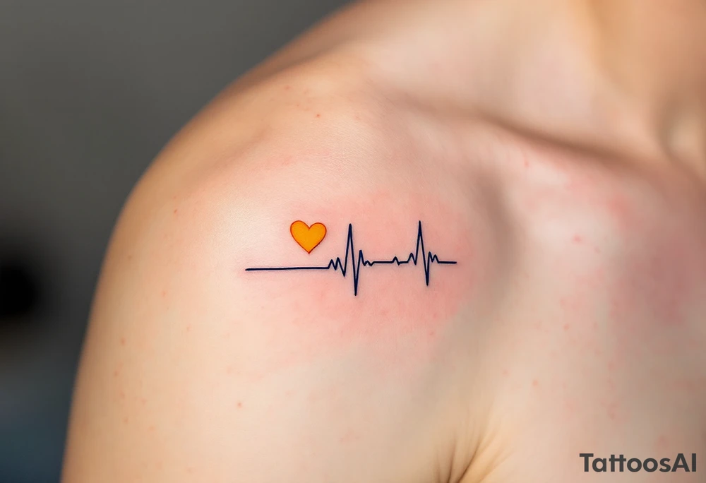 A blue EKG tattoo around the arm with a bright yellow heart, capturing the pulse of love and happiness. tattoo idea