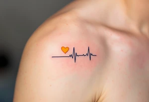 A blue EKG tattoo around the arm with a bright yellow heart, capturing the pulse of love and happiness. tattoo idea