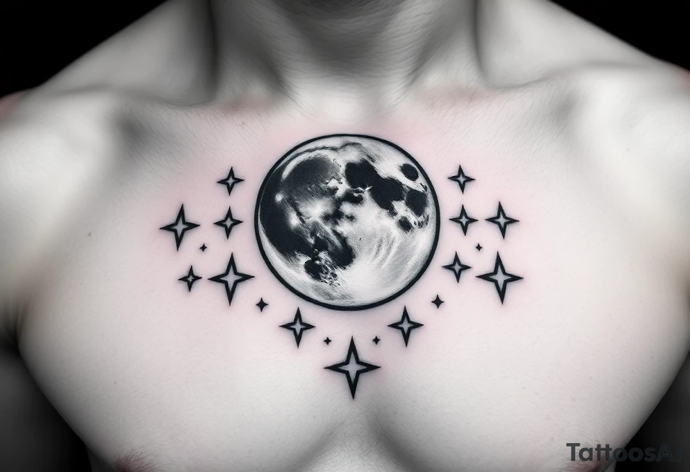 Moon and stars tattoo idea