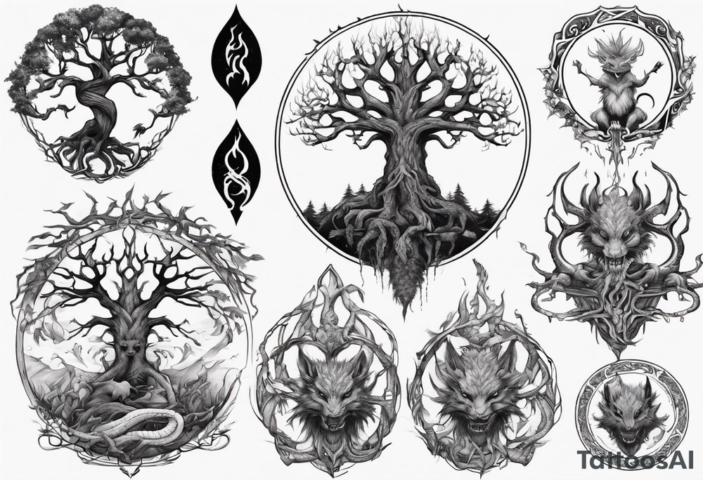 Yggdrasil with Nidhogg and Ratatoskr tattoo idea