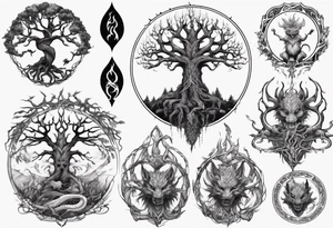 Yggdrasil with Nidhogg and Ratatoskr tattoo idea