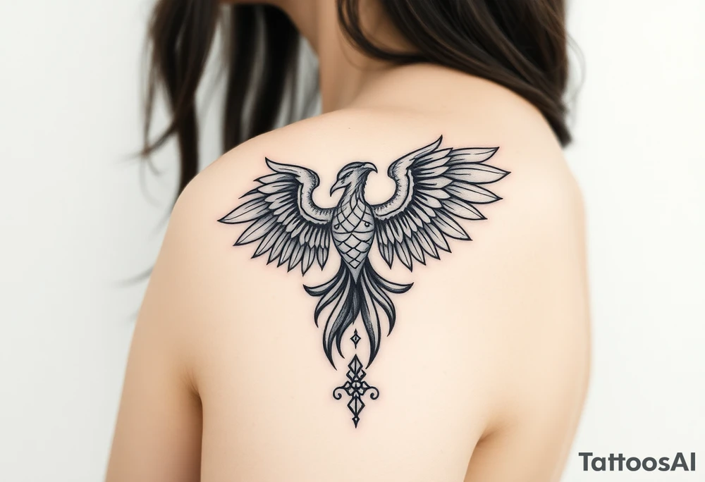 Ornamental phoenix natal chart tattoo idea