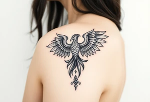 Ornamental phoenix natal chart tattoo idea