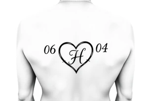 06-09-04 written fancy and under it is a heart inside the heart is a letter H in cursive on the lower back waist tattoo idea