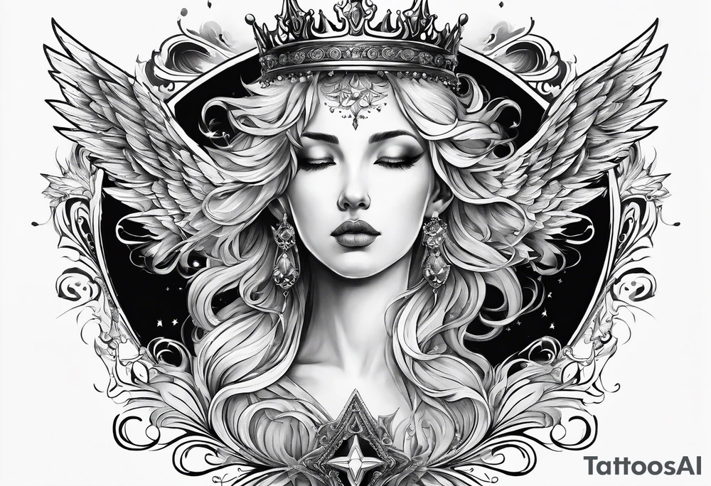 Neck tattoo angelic with a hint of space and god and clouds and crown tattoo idea