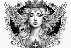 Neck tattoo angelic with a hint of space and god and clouds and crown tattoo idea