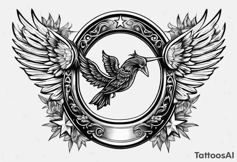 horseshoe with stars and wings open tattoo idea