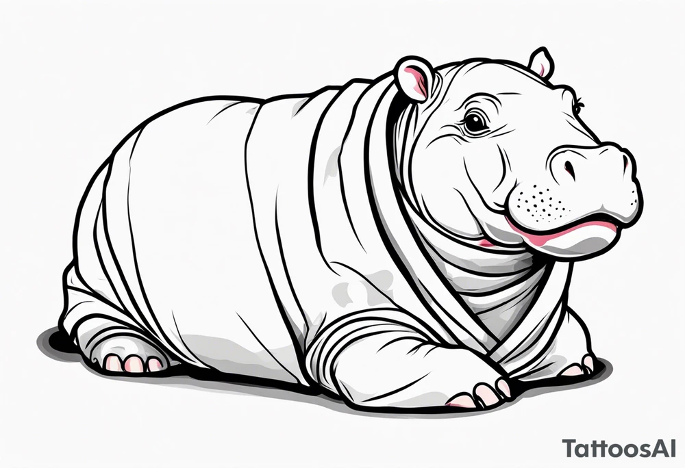 Baby hippo wrapped in a baby swaddle tattoo idea
