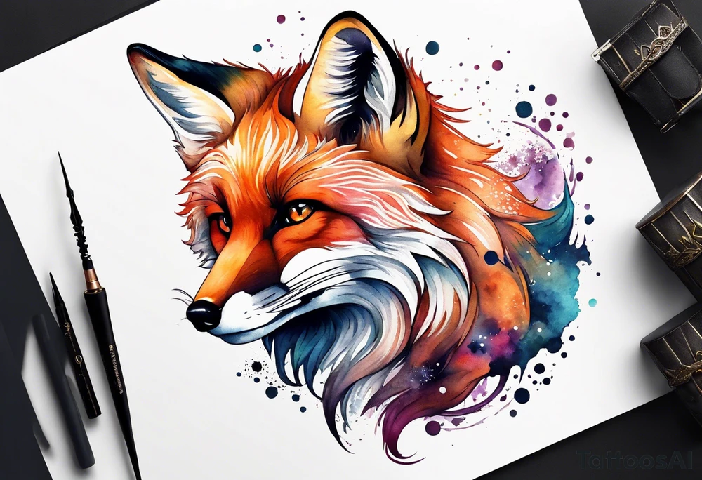 Watercolor fox tattoo idea