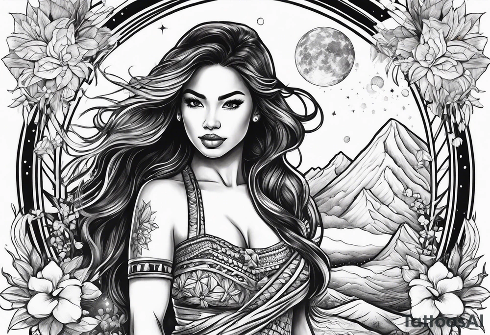 Hula Girl , universe in the background, ascending death tattoo idea