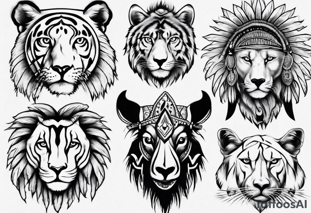 indian theme animals realism tattoo idea