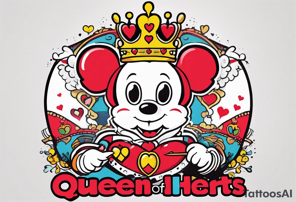 queen of hearts - there is an artist named tom sachs and kaws - can you make it look like they made it?- on forearm - with text saying queen starleen tattoo idea