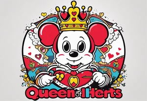 queen of hearts - there is an artist named tom sachs and kaws - can you make it look like they made it?- on forearm - with text saying queen starleen tattoo idea