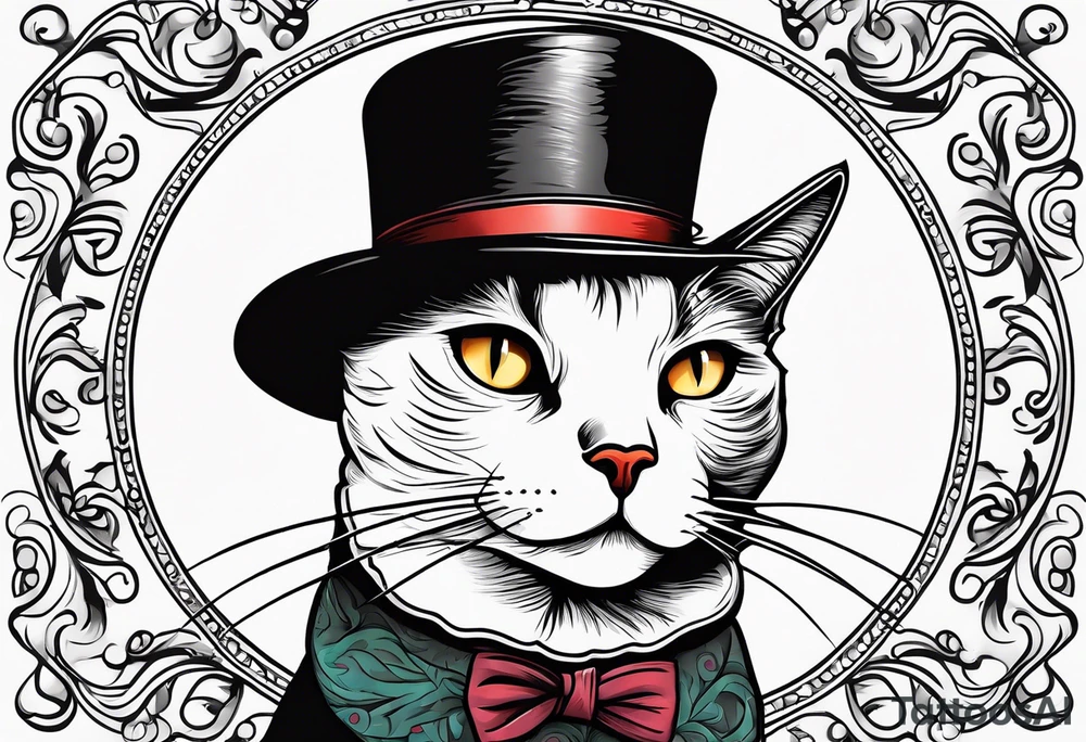 Black cat with a funny hat and a sweater tattoo idea