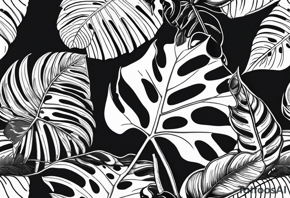 Monstera with snake hide in it tattoo idea