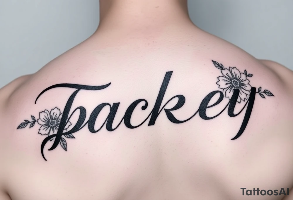 The name packey in cursive with floral tattoo idea