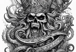 Kraken attacking Poseidon thrusting trident tattoo idea