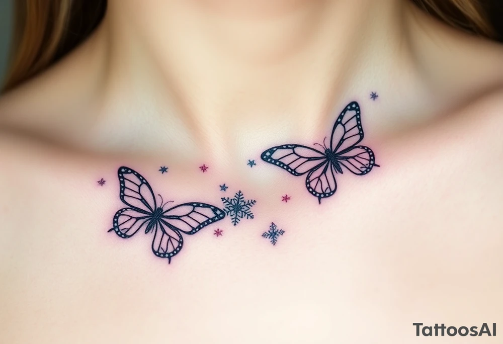 Flying butterflies with snowflakes tattoo idea