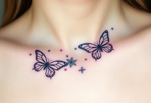 Flying butterflies with snowflakes tattoo idea
