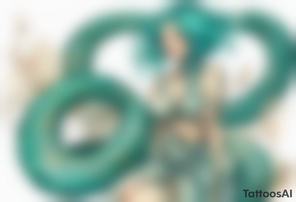 A beautiful woman with teal hair who is a serpent from the waist-down with turquois scales. tattoo idea