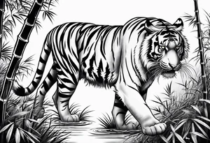 pouncing Tiger in bamboo forest tattoo idea