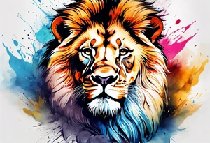 Water Colour splash back. Male and Female. Lions. Power and love. One protecting the other tattoo idea