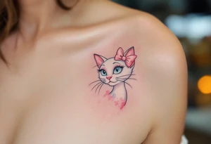 Channeling Parisian chic, this white and pink Marie with pink head bow tattoo honors The Aristocats in style. tattoo idea