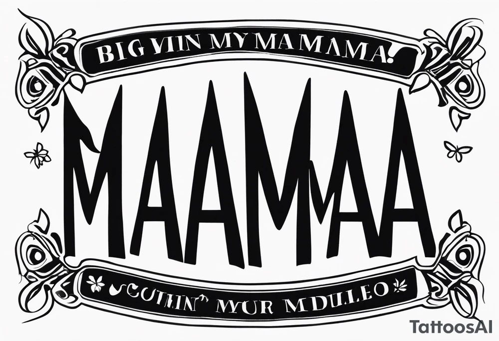 A tramp stamp tattoo of the words “Big Mama” with clean simple script font with delicate underlining and/or subtle embellishments for a more understated approach tattoo idea