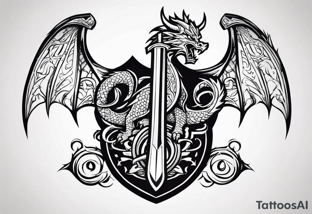 Valhalla sword shield dragon axe tattoo idea