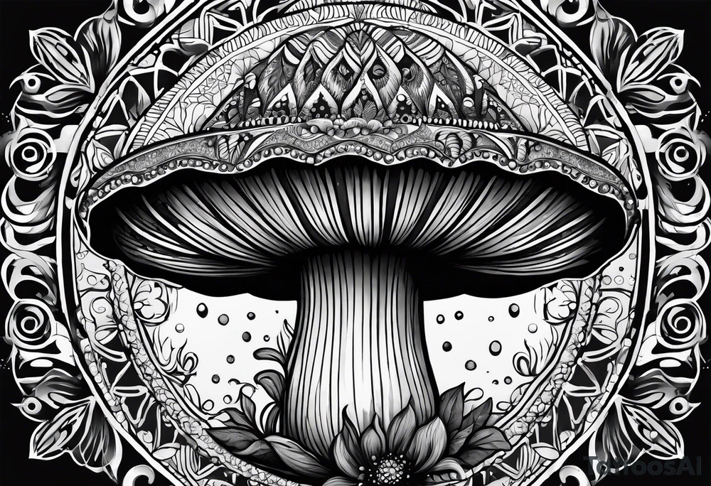 Shaggy cap mushroom dripping ink off cap mandala henna black tattoo design tattoo idea