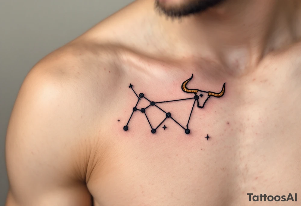 Like a bronze bull frozen in the cosmos, the Taurus constellation charges across the sky in muted copper and ochre. tattoo idea
