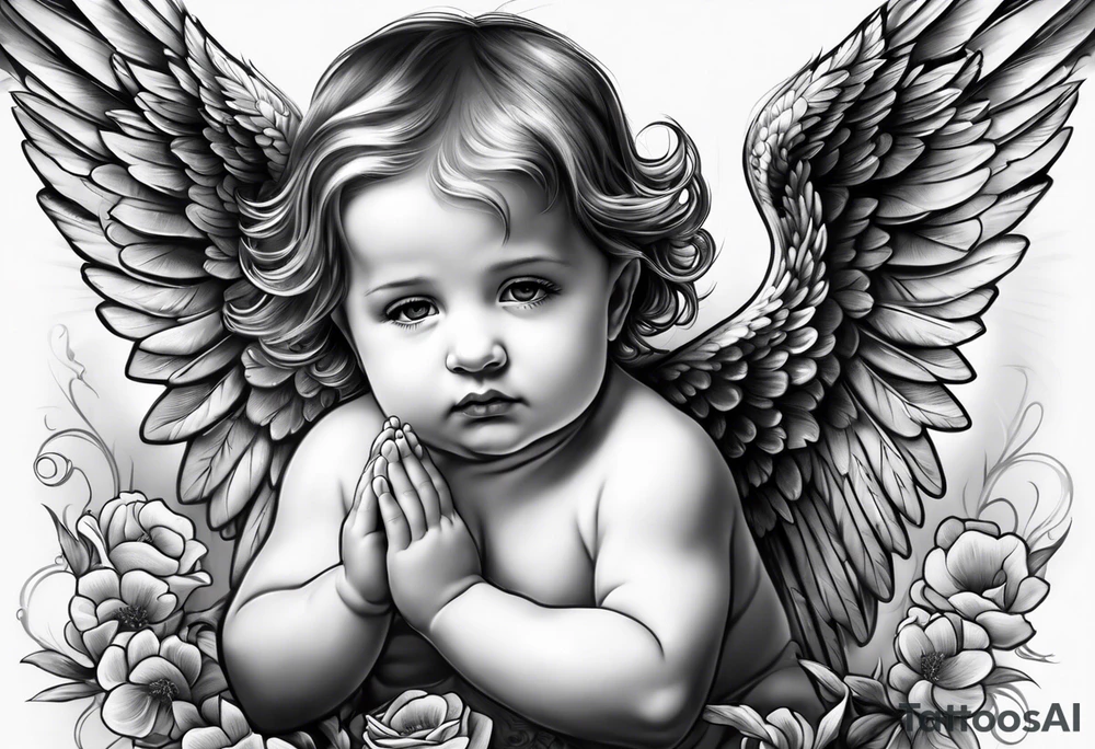 baby angels, praying, wings tattoo idea