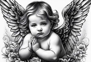 baby angels, praying, wings tattoo idea