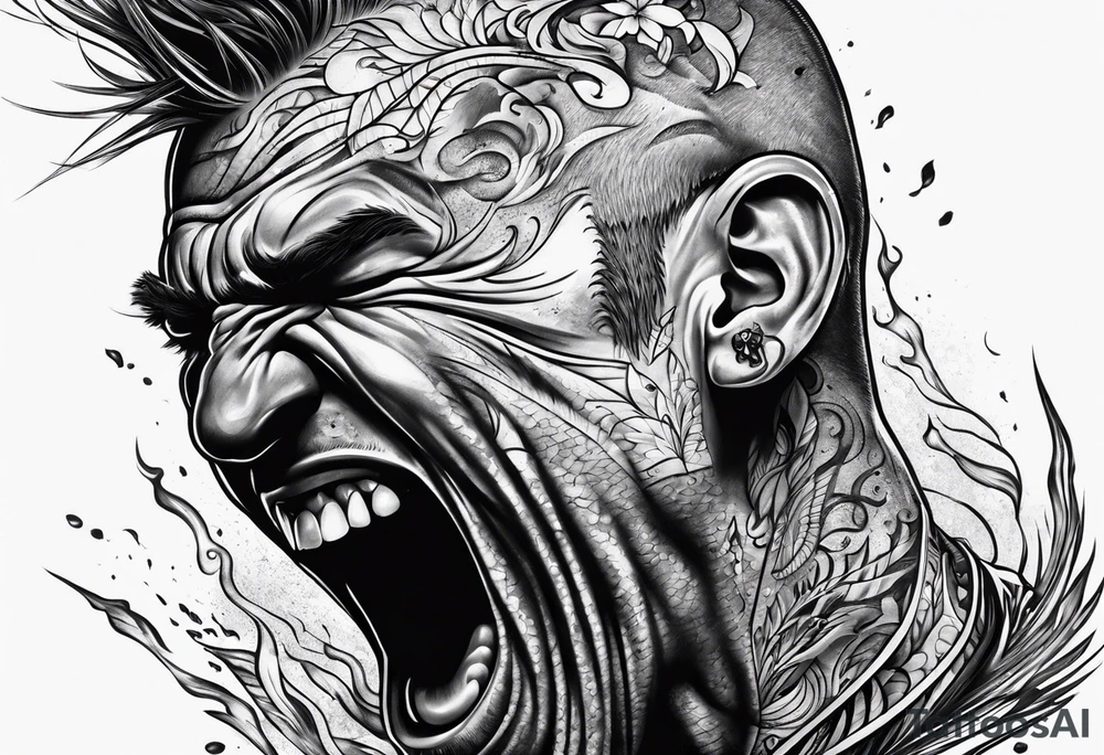 Screaming man full of pain tattoo idea