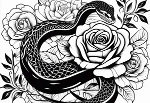 Cobra pintada de preto com rosas brancas nela mesma tattoo idea