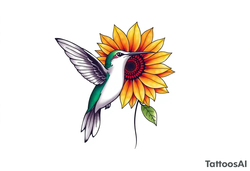 Hummingbird near a sunflower tattoo idea