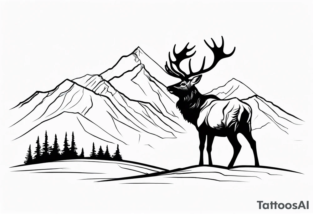 majestic elk with mountains in the background tattoo idea
