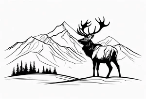 majestic elk with mountains in the background tattoo idea