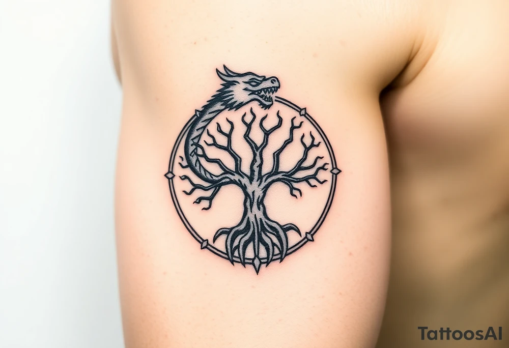 a dragon encircling the tree of life tattoo idea